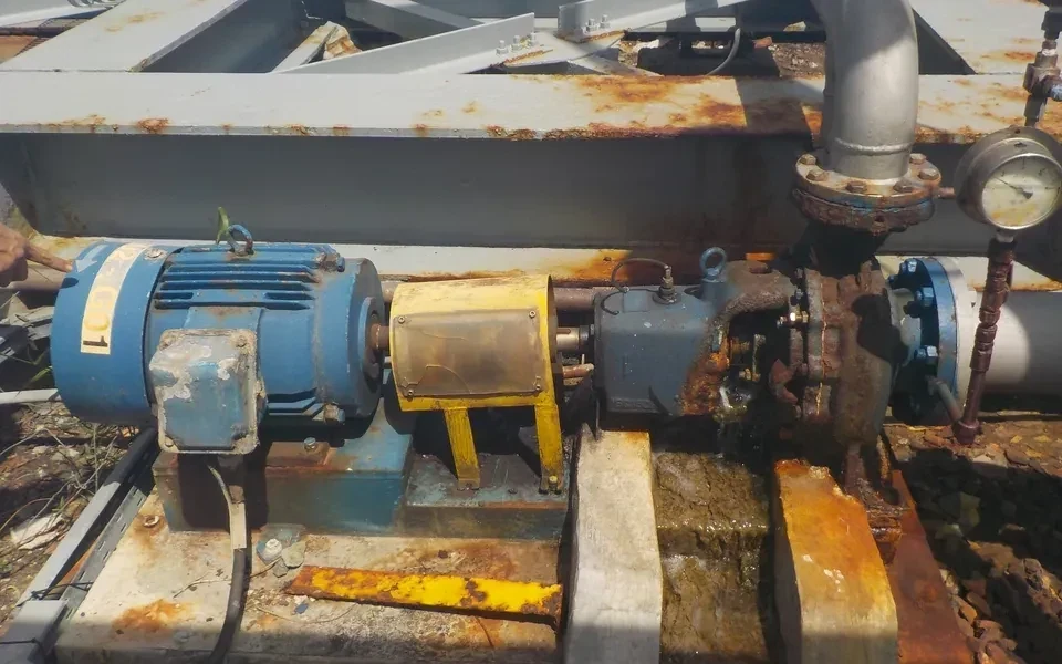 Centrifugal pump motor assembly under inspection