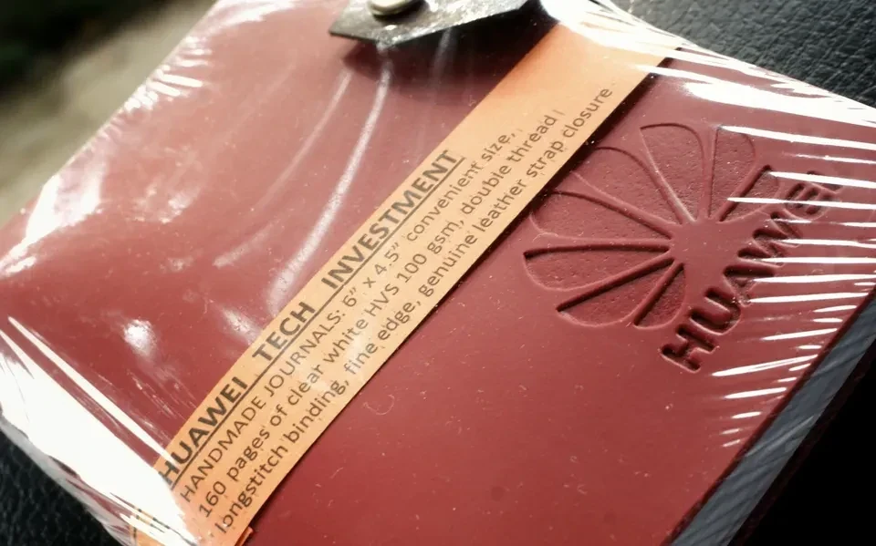 Custom leather journal with embossed Huawei logo