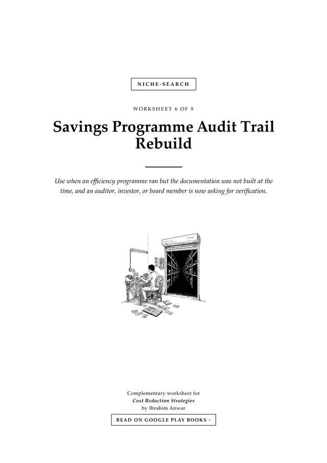 Cover, Savings Programme Audit Trail Rebuild